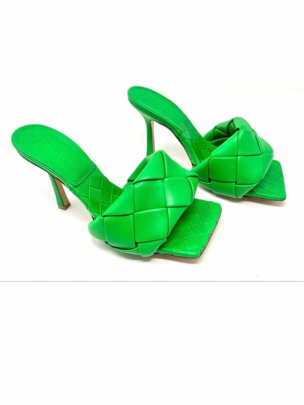 Bottega Veneta Lido Grass Green Padded Intrecciato Leather Mule Heel Sandals 37